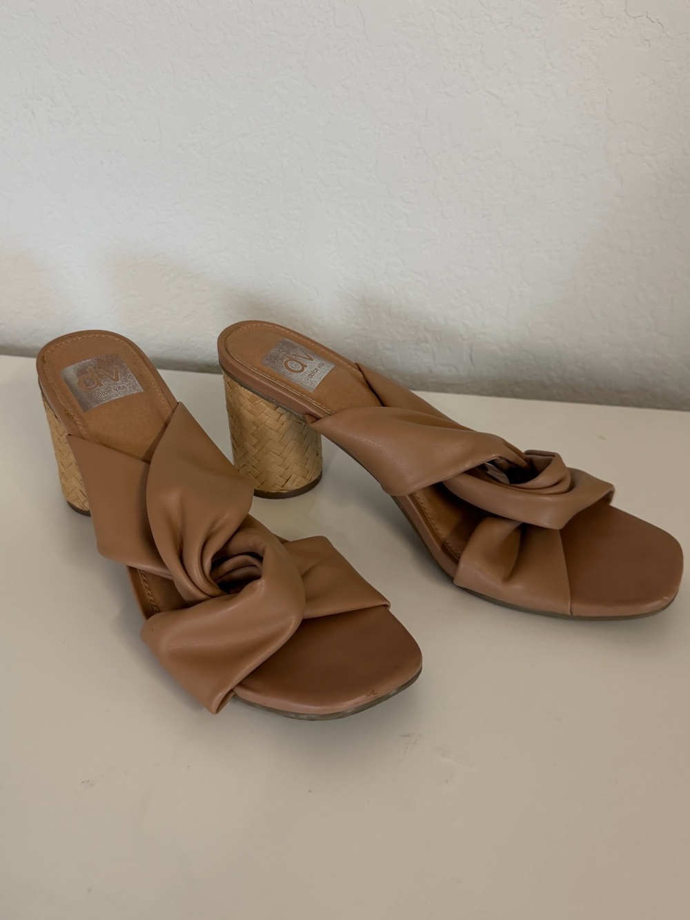 Dolce Vita | Tan Knot Slide Heels with Woven Block Heel